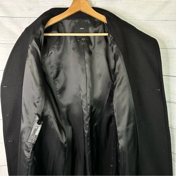 Mango size Medium Woolen Italian Wool Double-Breasted Belted Trench Coat Black - Picture 10 of 14